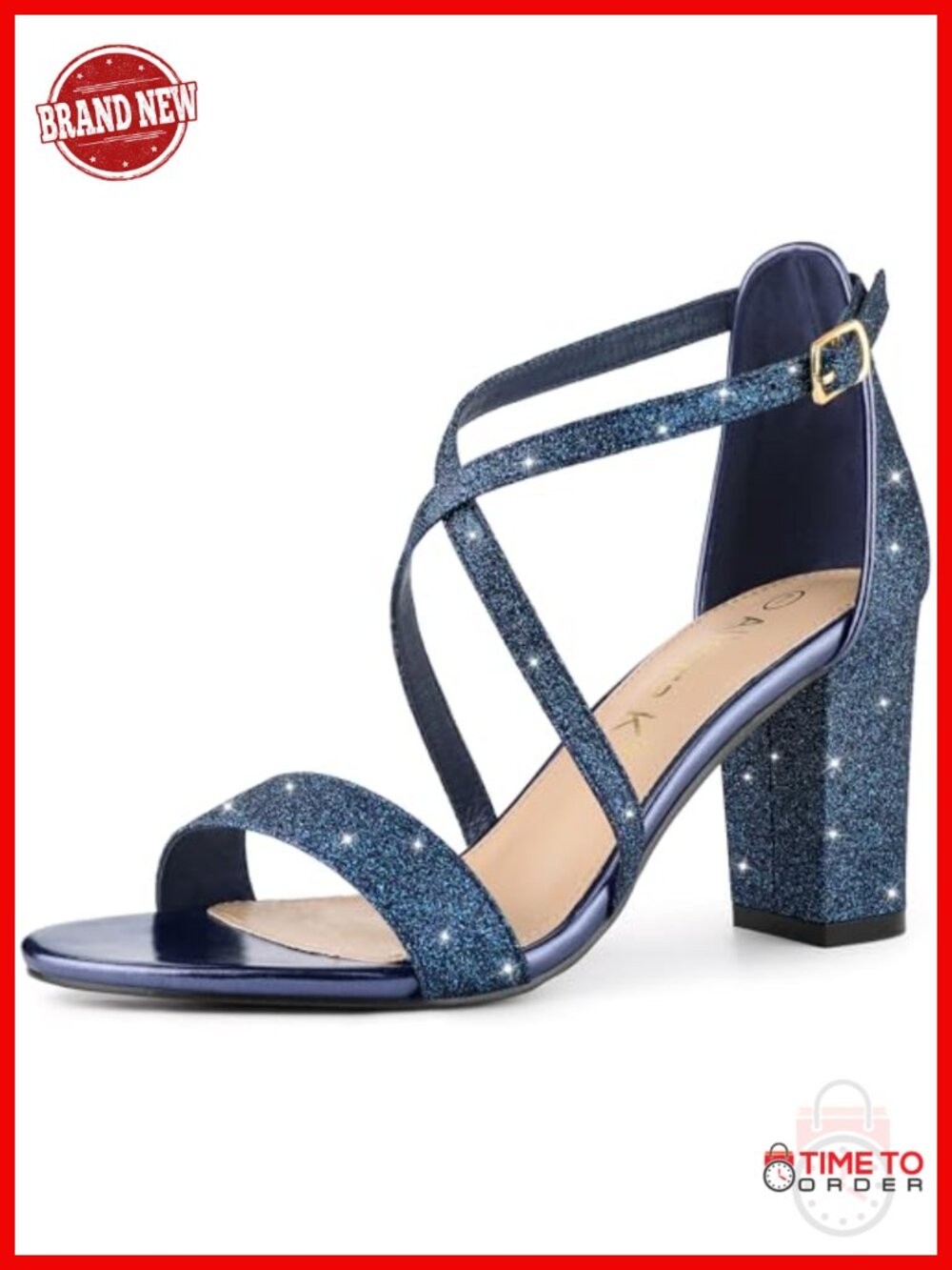 Allegra K Women's Glitter Crisscross Strap Block Heels Sandals Open Toe Buckle